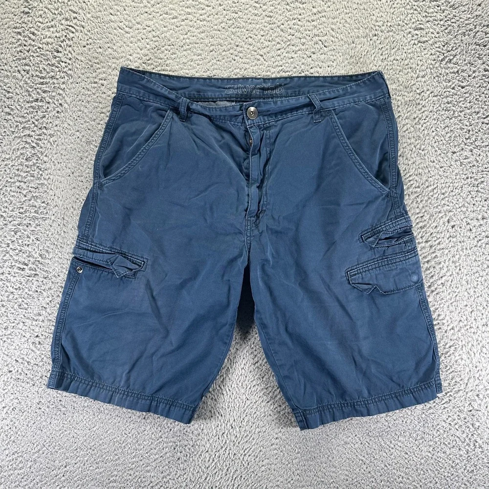 Vintage Levi's Silver Tab Shorts Men 36 Blue Cotton Cargo Utility Workwear Baggy